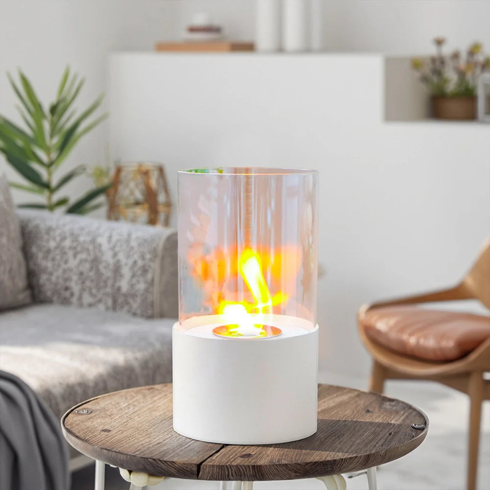 11.4"H Round Portable Tabletop Fireplace(white)