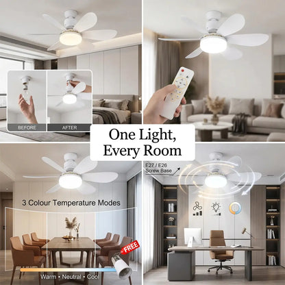Modern Dimmable E27 LED Fan Light – Ceiling Fan Lamp with Adjustable Lighting for Bedroom, Living Room & Home Use