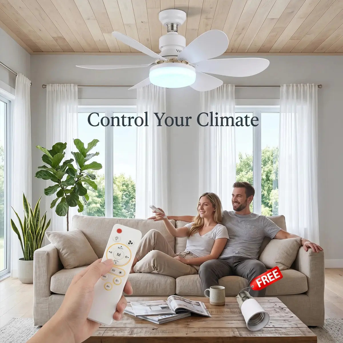 Modern Dimmable E27 LED Fan Light – Ceiling Fan Lamp with Adjustable Lighting for Bedroom, Living Room & Home Use