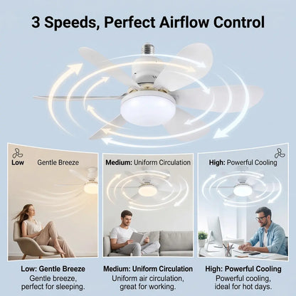Modern Dimmable E27 LED Fan Light – Ceiling Fan Lamp with Adjustable Lighting for Bedroom, Living Room & Home Use
