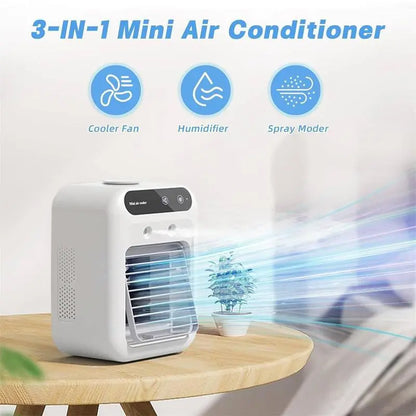 【Summer Survivals】BougeRV Portable Air Cooler Fan 3 in 1 Rechargeable Fan with 2 Mist Speeds and Powerful Wind, Mini Multifunctional Cooling Fan for Bedroom, Office, Camping, Product dimensions: 16.4 * 11.4 * 21.4 CM