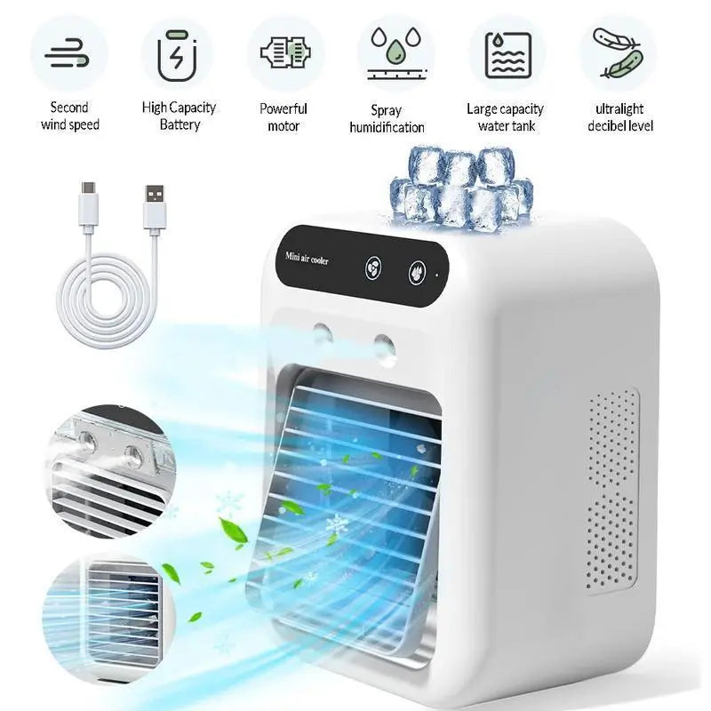 【Summer Survivals】BougeRV Portable Air Cooler Fan 3 in 1 Rechargeable Fan with 2 Mist Speeds and Powerful Wind, Mini Multifunctional Cooling Fan for Bedroom, Office, Camping, Product dimensions: 16.4 * 11.4 * 21.4 CM