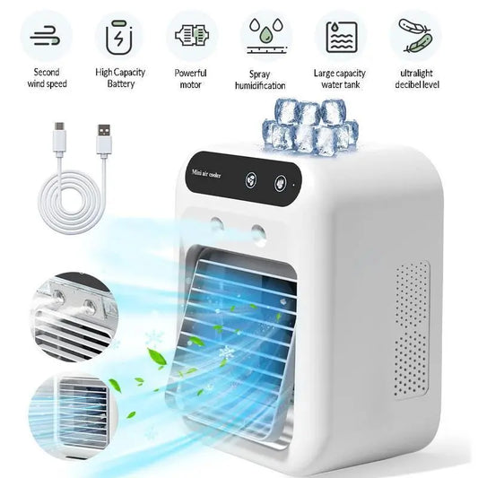 【Summer Survivals】BougeRV Portable Air Cooler Fan 3 in 1 Rechargeable Fan with 2 Mist Speeds and Powerful Wind, Mini Multifunctional Cooling Fan for Bedroom, Office, Camping, Product dimensions: 16.4 * 11.4 * 21.4 CM