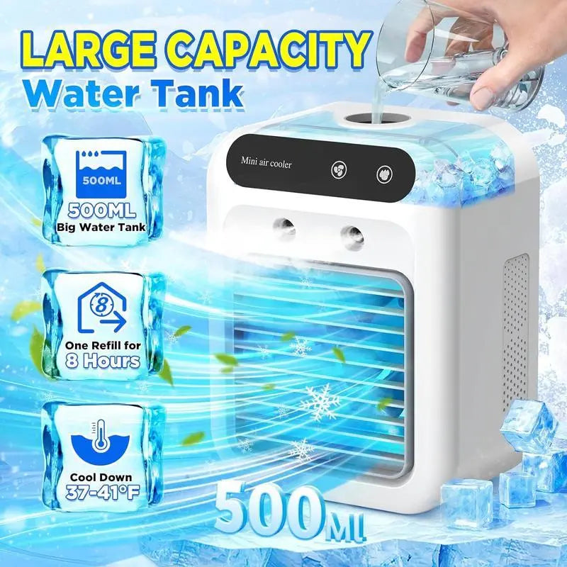 【Summer Survivals】BougeRV Portable Air Cooler Fan 3 in 1 Rechargeable Fan with 2 Mist Speeds and Powerful Wind, Mini Multifunctional Cooling Fan for Bedroom, Office, Camping, Product dimensions: 16.4 * 11.4 * 21.4 CM