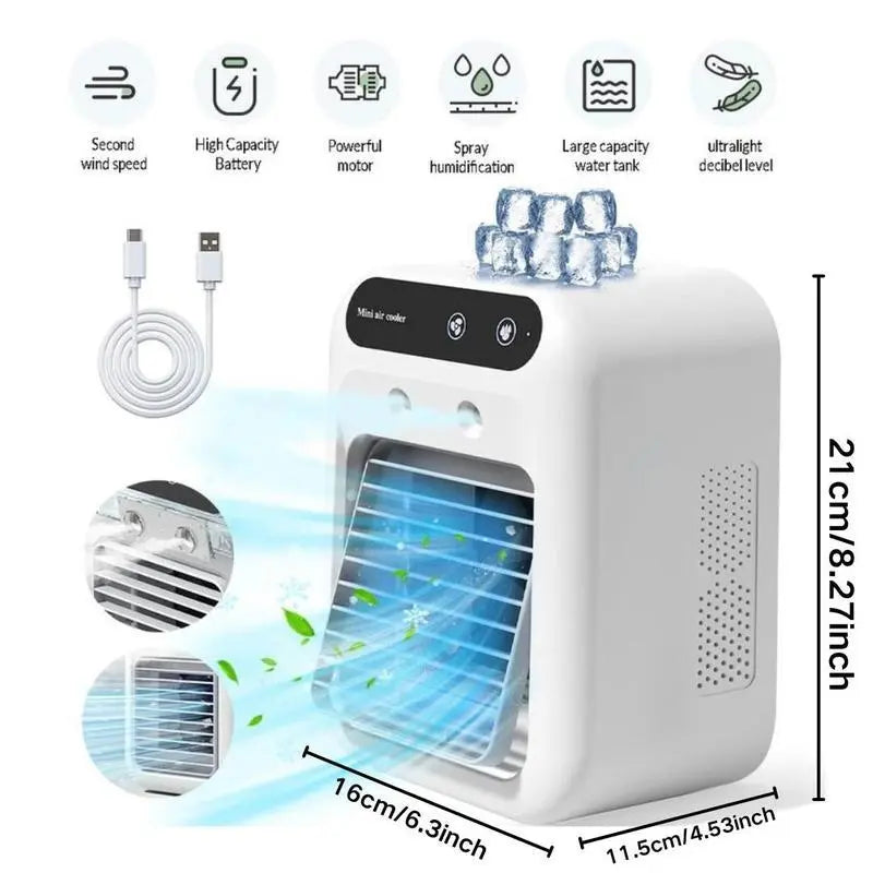 【Summer Survivals】BougeRV Portable Air Cooler Fan 3 in 1 Rechargeable Fan with 2 Mist Speeds and Powerful Wind, Mini Multifunctional Cooling Fan for Bedroom, Office, Camping, Product dimensions: 16.4 * 11.4 * 21.4 CM