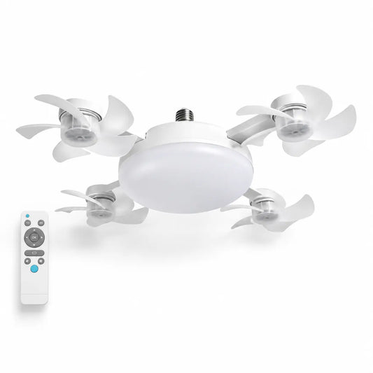 Ceiling Fan Light with Remote Control, 19.69 Inch Screw in LED Fan Light, E26/E27 Base Foldable Ceiling Fan with 4 Fan Heads, Quiet Airflow & Bright Lighting, Easy Installation for Bedroom, Living Room, Kitchen, Office, Dorm, Small Room Use
