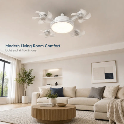 Ceiling Fan Light with Remote Control, 19.69 Inch Screw in LED Fan Light, E26/E27 Base Foldable Ceiling Fan with 4 Fan Heads, Quiet Airflow & Bright Lighting, Easy Installation for Bedroom, Living Room, Kitchen, Office, Dorm, Small Room Use