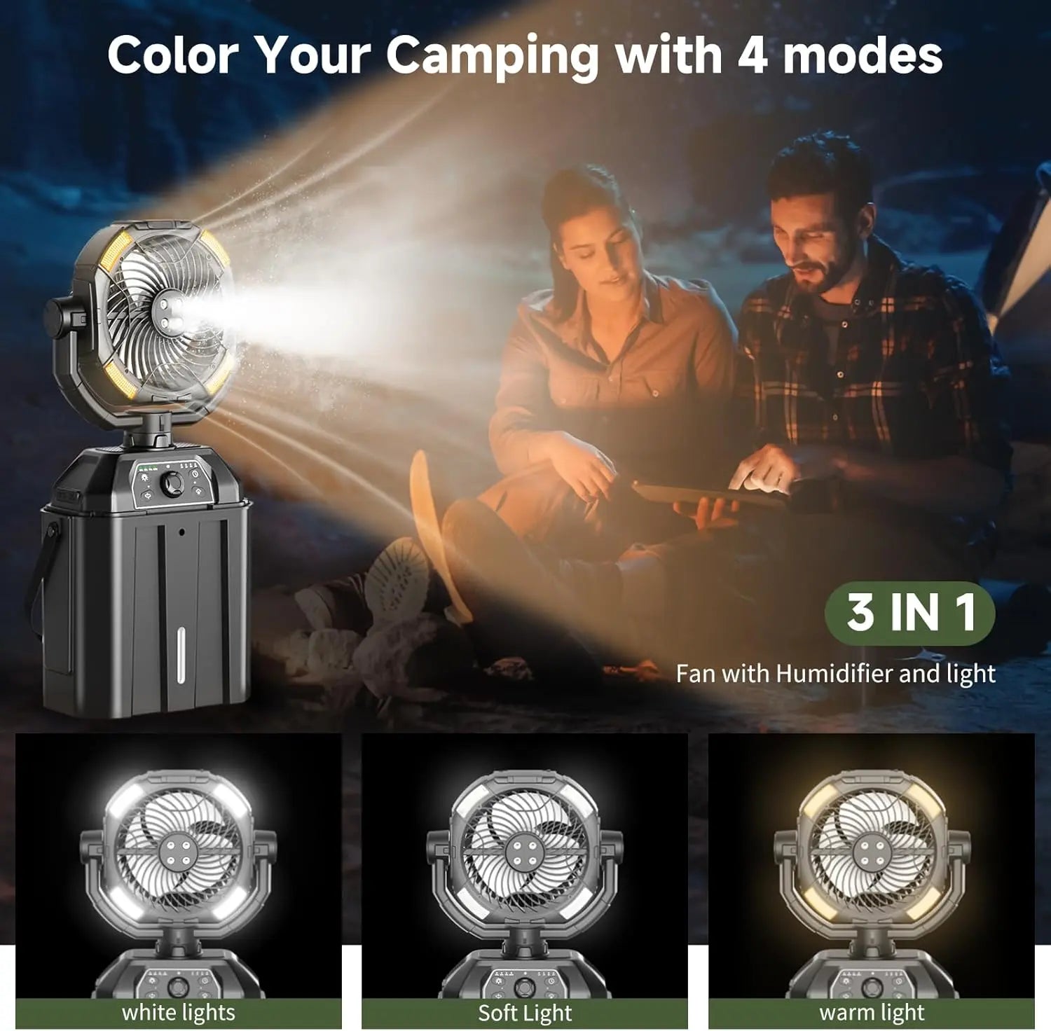 2026 Portable Misting Fan for Hot Weather, 9-Inch Auto-Rotating Camping Fan with 25,000mAh Rechargeable Battery, USB Power Bank, 7L Water Tank, 4 Mist Modes, Outdoor Cooling for Patio, Beach, Backyard, Fishing, Golf and Travel