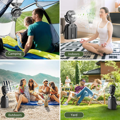 2026 Portable Misting Fan for Hot Weather, 9-Inch Auto-Rotating Camping Fan with 25,000mAh Rechargeable Battery, USB Power Bank, 7L Water Tank, 4 Mist Modes, Outdoor Cooling for Patio, Beach, Backyard, Fishing, Golf and Travel