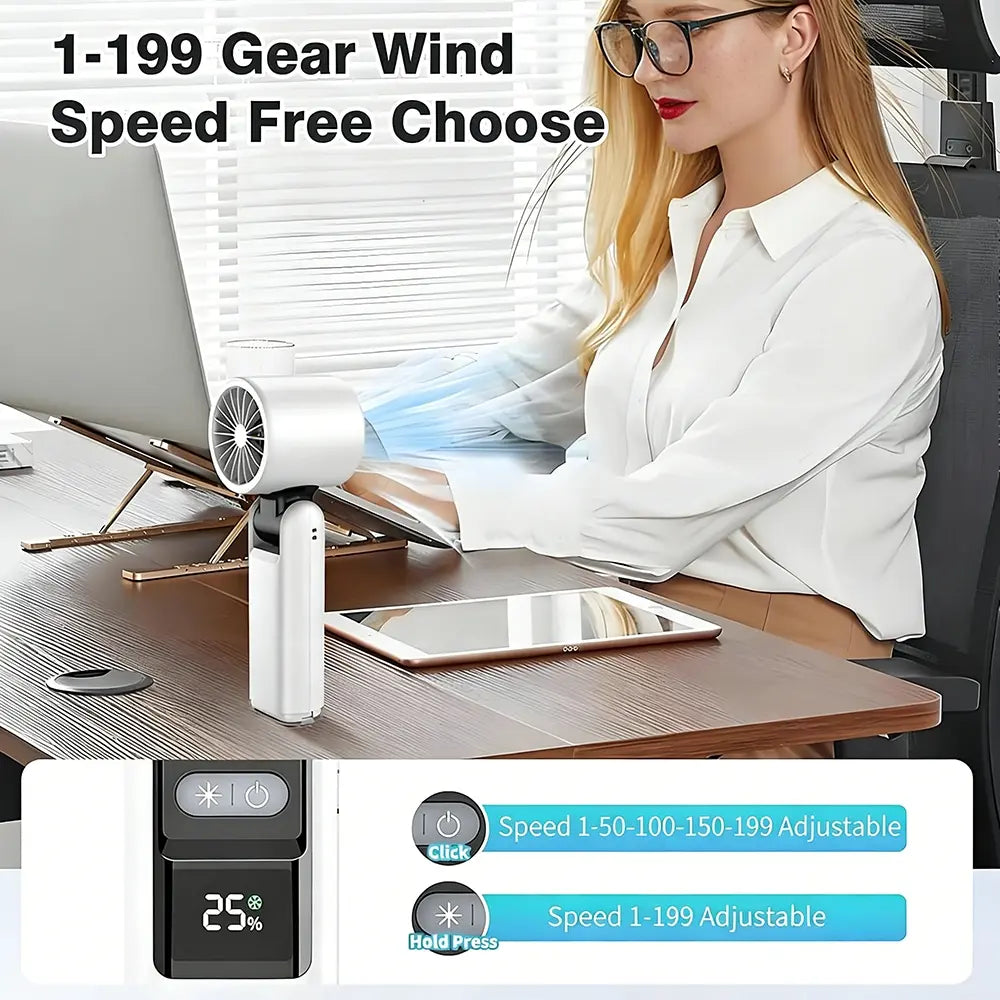 Turbo Cooling Handheld Fan with 4000mAh Battery, 199 Adjustable Speeds, 3-in-1 Portable Design for Beach, Travel & Outdoor Activities