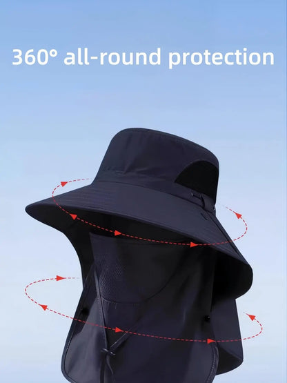 Men's UV Protection Wide-Brim Bucket Hat, Adjustable Outdoor Sun Hat, Summer Hat, Sunscreen Hat for Hiking, Climbing & Fishing