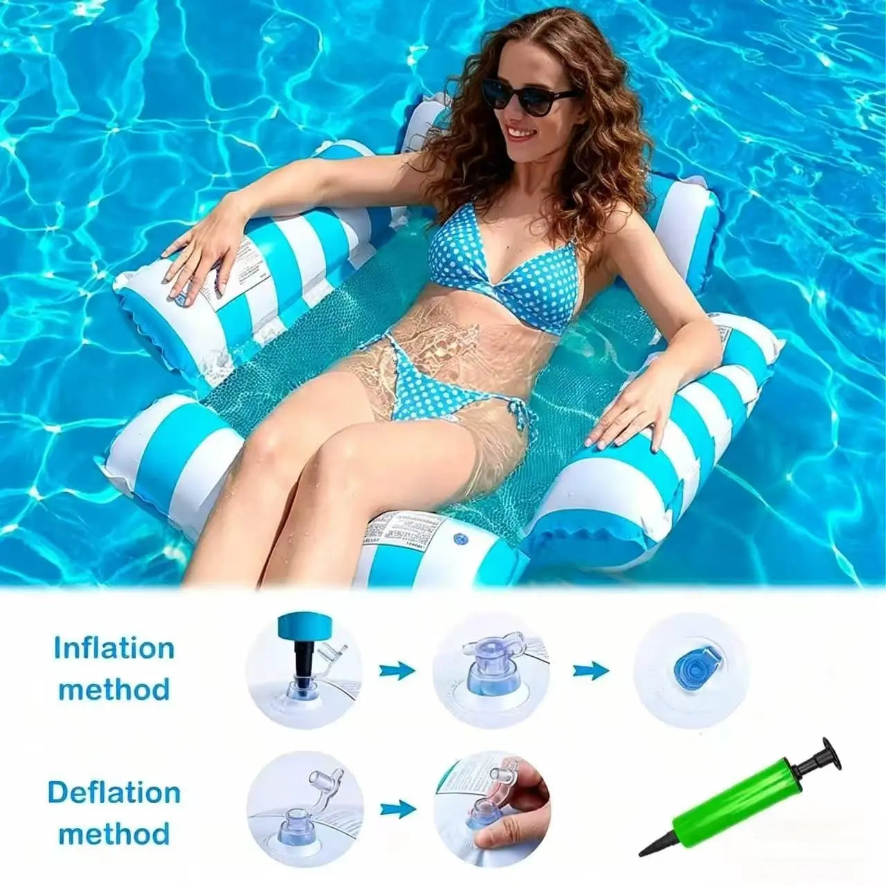 Inflatable Pool Float Chair Lounge for Adults Floating,Stripe Pattern Float Hammock for Pool Party Summer Water Fun