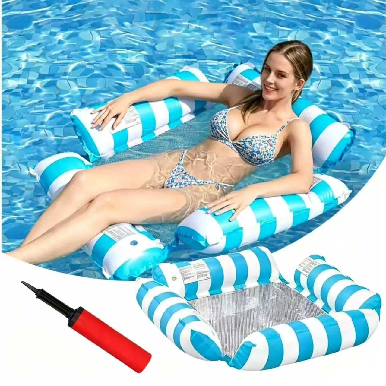Inflatable Pool Float Chair Lounge for Adults Floating,Stripe Pattern Float Hammock for Pool Party Summer Water Fun
