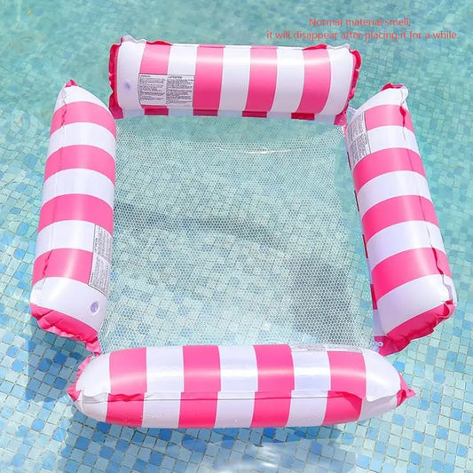 Inflatable Pool Float Chair Lounge for Adults Floating,Stripe Pattern Float Hammock for Pool Party Summer Water Fun - Color: Pink【With Air Pump】