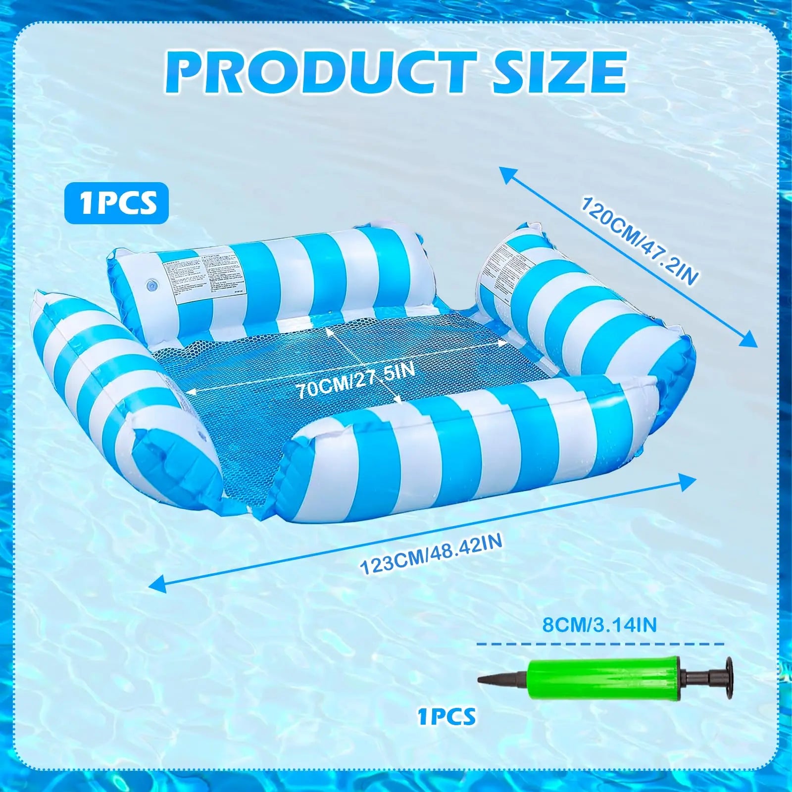 Inflatable Pool Float Chair Lounge for Adults Floating,Stripe Pattern Float Hammock for Pool Party Summer Water Fun