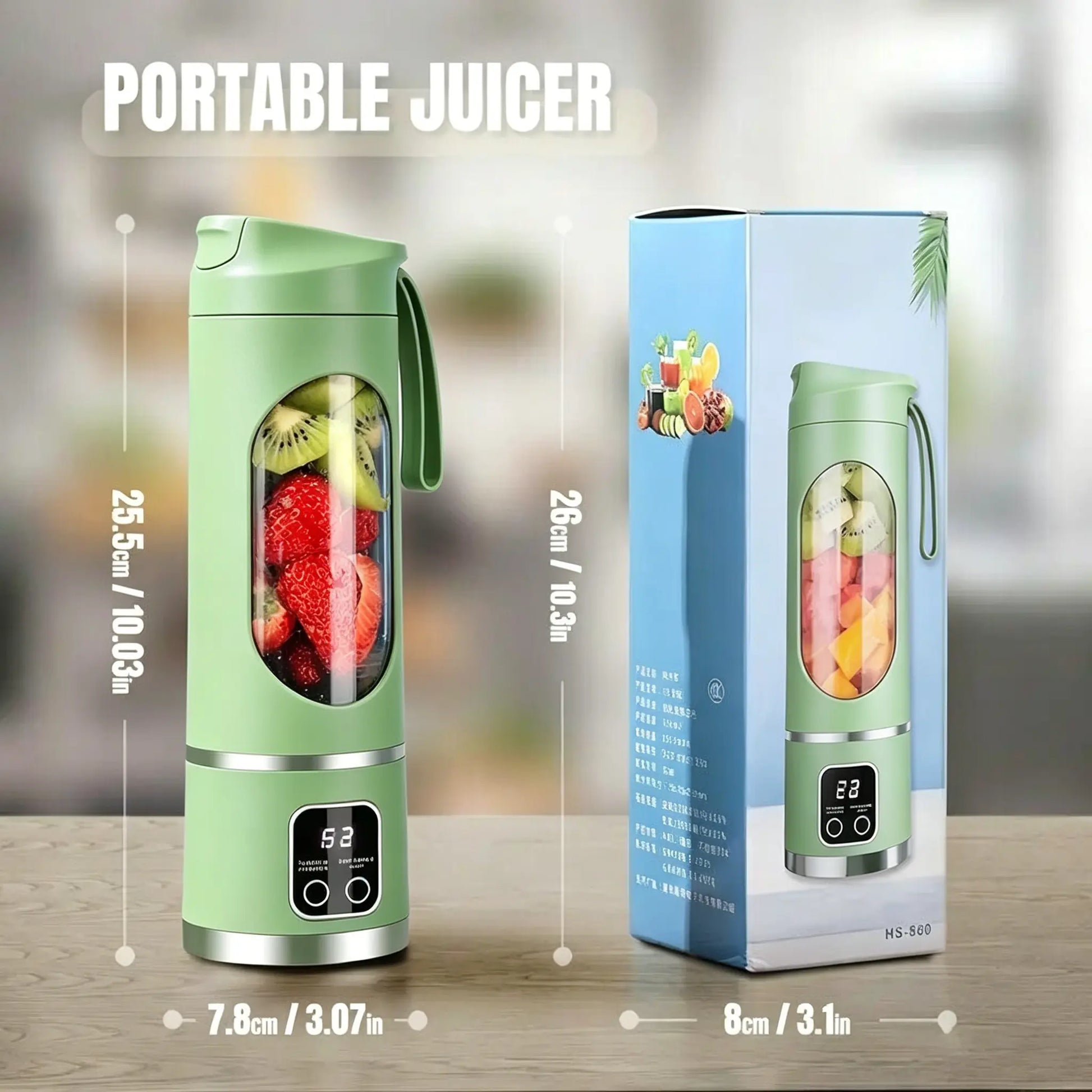 【Summer Sale Deals】 Portable 15.22 Oz USB Rechargeable Personal Blender with LED Display, Durable Abs Material, Perfect for Smoothies & Juices, Home Kitchen Essential - Color: Green (1pc)