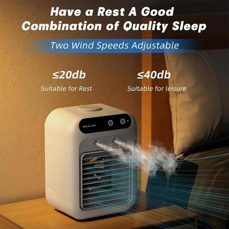 BougeRV Portable Mist Fan, Rechargeable Personal Evaporative Air Cooler with 3-in-1 Cooling, 2 Mist Speeds, Large Water Tank, Quiet Operation, Long Battery Life, USB-C Charging, for Bedroom, Office, Desk, Camping, Gifts for Summer