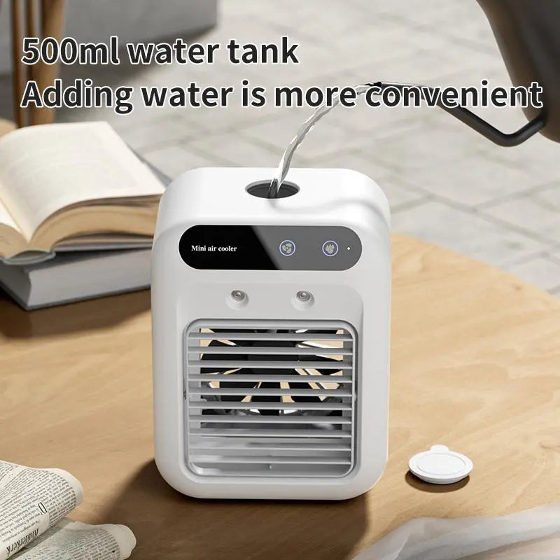 BougeRV Portable Mist Fan, Rechargeable Personal Evaporative Air Cooler with 3-in-1 Cooling, 2 Mist Speeds, Large Water Tank, Quiet Operation, Long Battery Life, USB-C Charging, for Bedroom, Office, Desk, Camping, Gifts for Summer