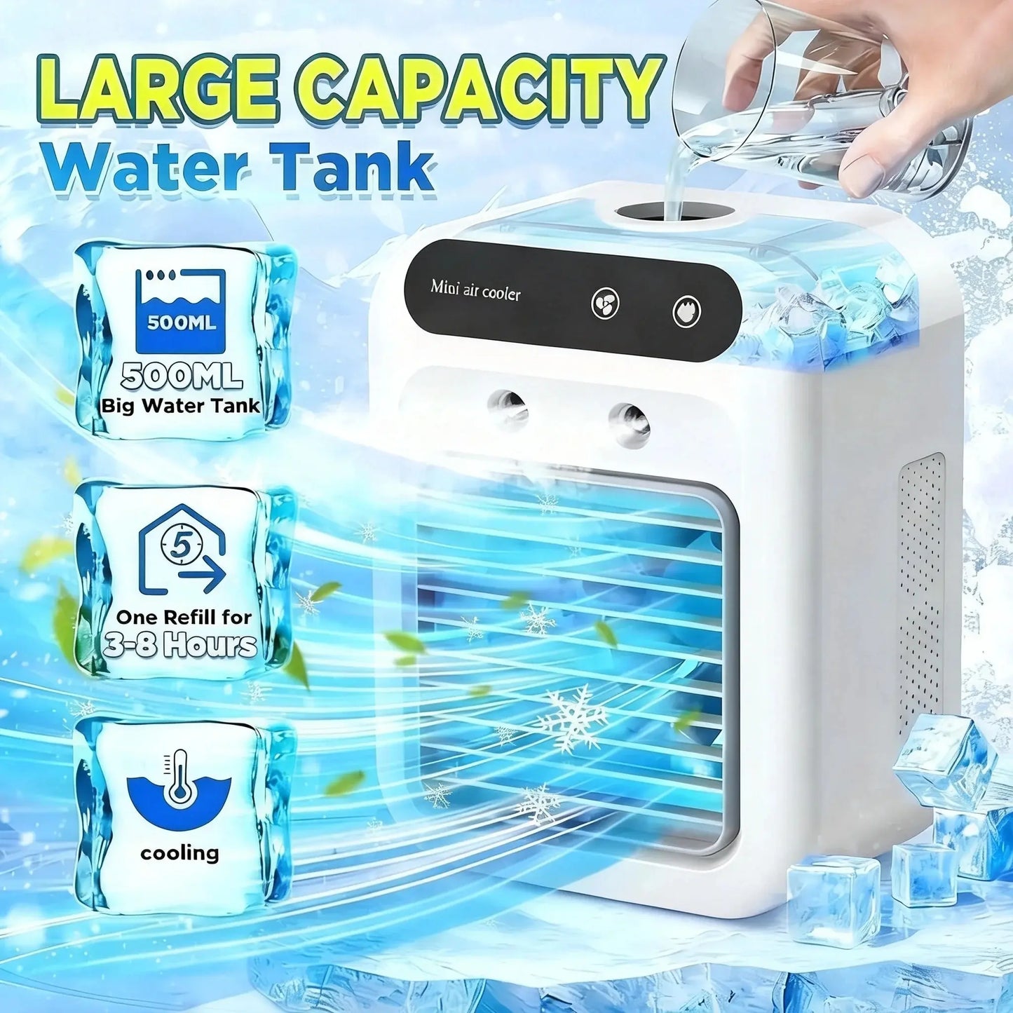 BougeRV Portable Mist Fan, Rechargeable Personal Evaporative Air Cooler with 3-in-1 Cooling, 2 Mist Speeds, Large Water Tank, Quiet Operation, Long Battery Life, USB-C Charging, for Bedroom, Office, Desk, Camping, Gifts for Summer