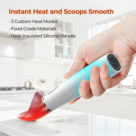 Rechargeable Smart Heated Ice Cream Scoop, 3 Temperature Settings for Quick Scooping, Zinc Alloy Head with Silicone Handle, Type-C Charging, Essential Home Dessert Tool./WHITE