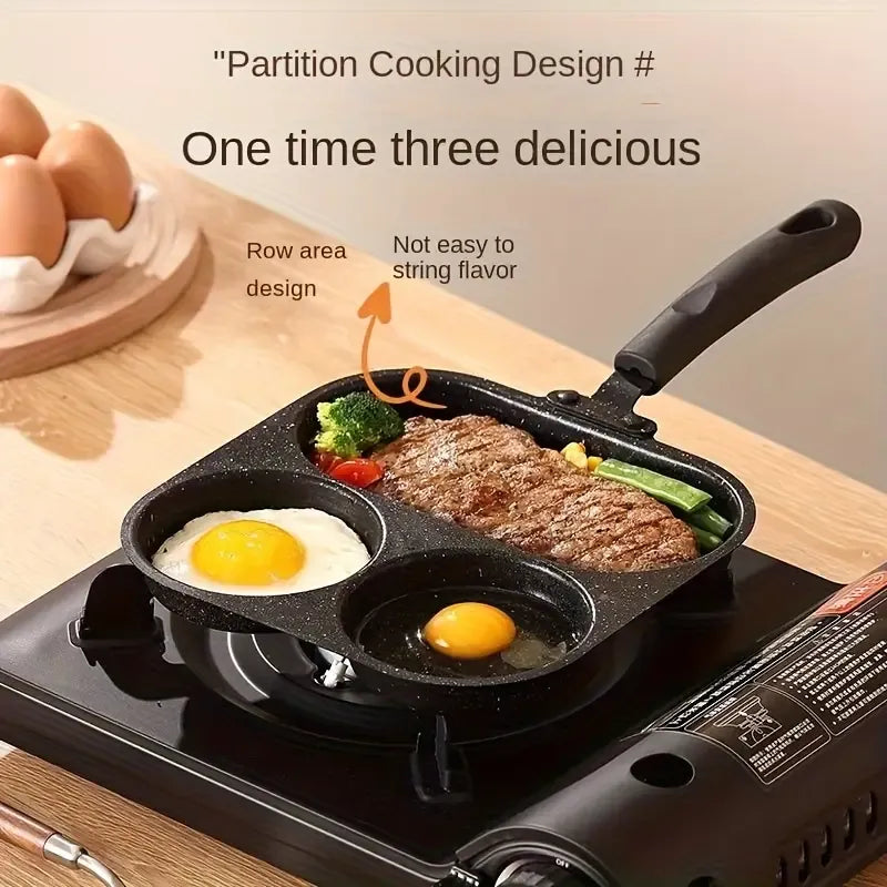 Marble-Textured Divided Frying Pan: Three Flavors, No Taste Transfer, Light-Oil Non-Stick, Easy Flipping, All-Stove Compatible, Quick Breakfasts