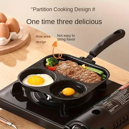 Marble-Textured Divided Frying Pan: Three Flavors, No Taste Transfer, Light-Oil Non-Stick, Easy Flipping, All-Stove Compatible, Quick Breakfasts