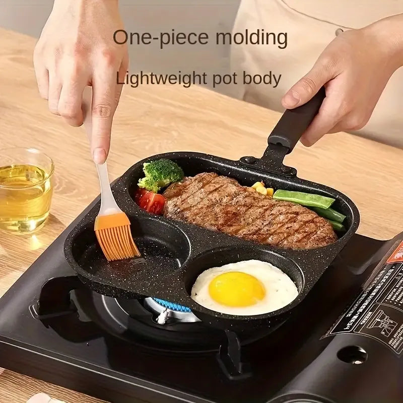 Marble-Textured Divided Frying Pan: Three Flavors, No Taste Transfer, Light-Oil Non-Stick, Easy Flipping, All-Stove Compatible, Quick Breakfasts
