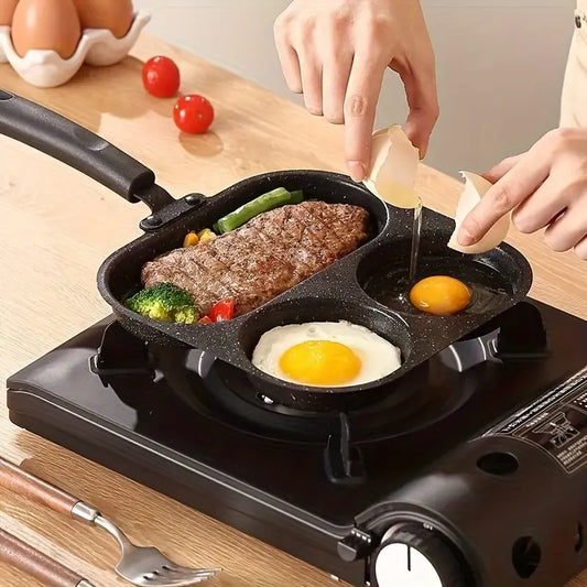 Marble-Textured Divided Frying Pan: Three Flavors, No Taste Transfer, Light-Oil Non-Stick, Easy Flipping, All-Stove Compatible, Quick Breakfasts