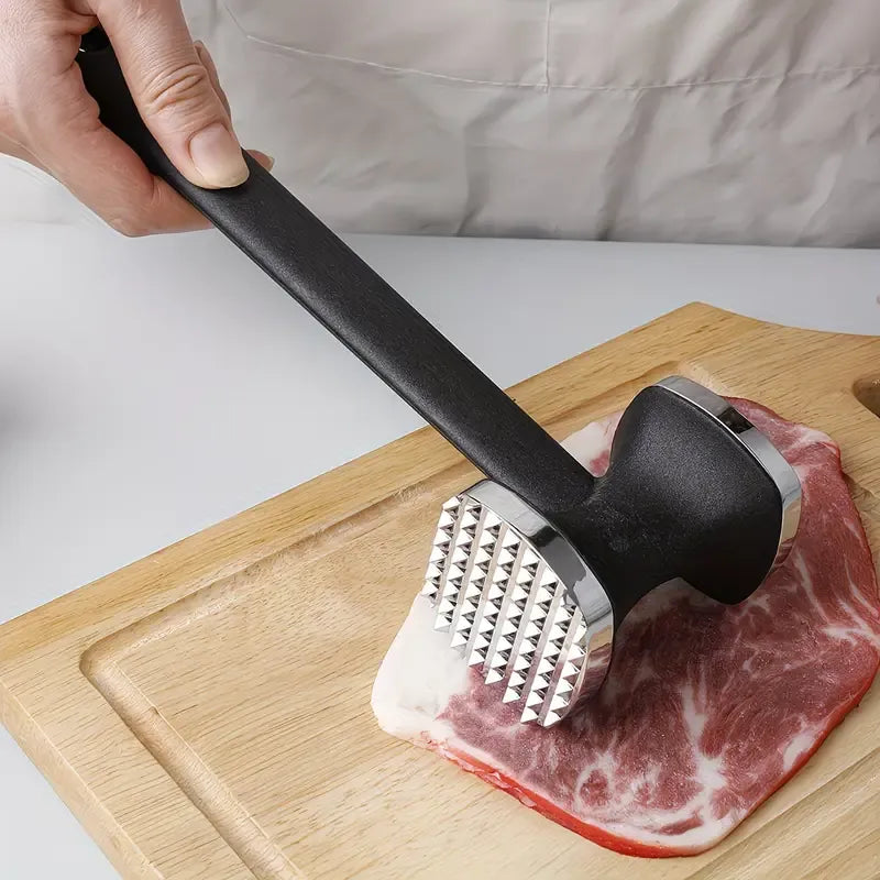Dual-Sided Multi-Function Meat Mallet, 36 Spikes for Deep Tendon Cutting & Tenderizing, Flat Side for Smashing Cucumbers & Garlic, Nylon Handle with Zinc Alloy Head, Practical Kitchen Tool./silver