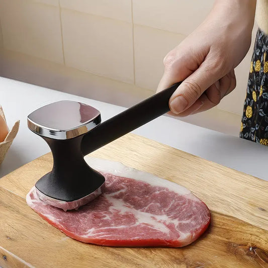 Dual-Sided Multi-Function Meat Mallet, 36 Spikes for Deep Tendon Cutting & Tenderizing, Flat Side for Smashing Cucumbers & Garlic, Nylon Handle with Zinc Alloy Head, Practical Kitchen Tool./silver