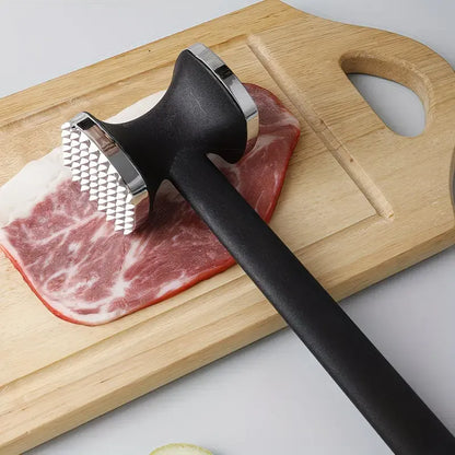 Dual-Sided Multi-Function Meat Mallet, 36 Spikes for Deep Tendon Cutting & Tenderizing, Flat Side for Smashing Cucumbers & Garlic, Nylon Handle with Zinc Alloy Head, Practical Kitchen Tool./silver